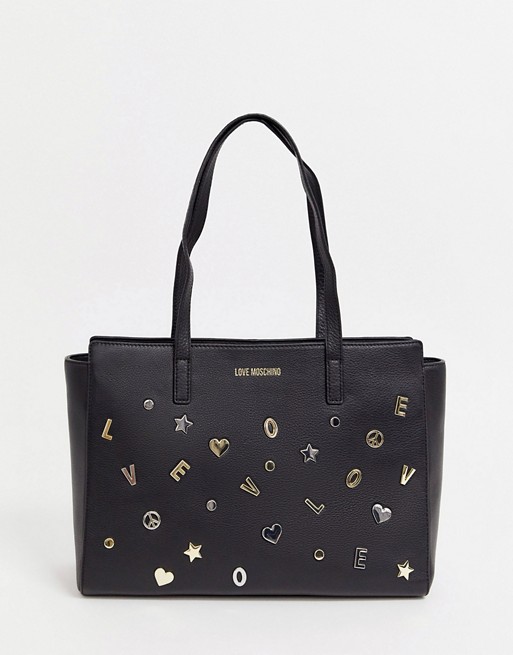 Love Moschino charm stud faux leather tote bag