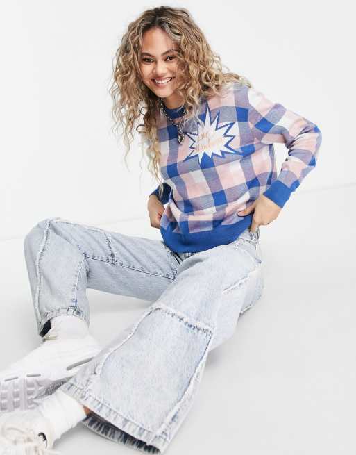 Love Moschino check knit jumper in multi