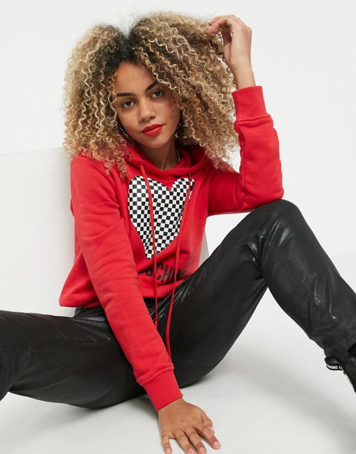 Love Moschino checkerboard heart hoodie in red
