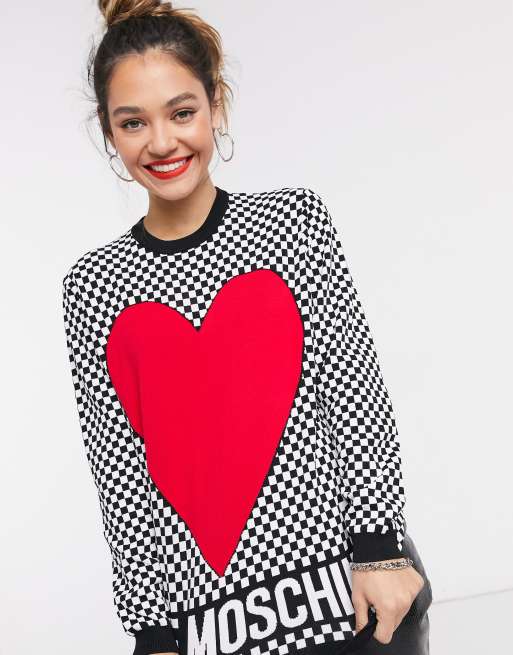 Love Moschino checkerboard heart jumper in red multi | ASOS