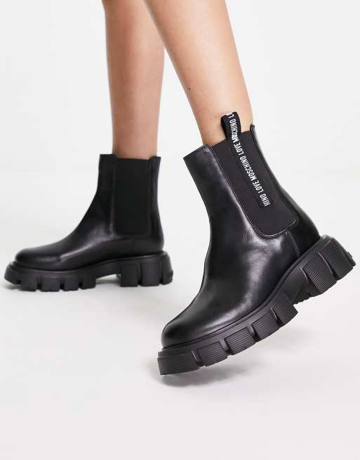 Love Moschino chelsea boots with logo tape in black