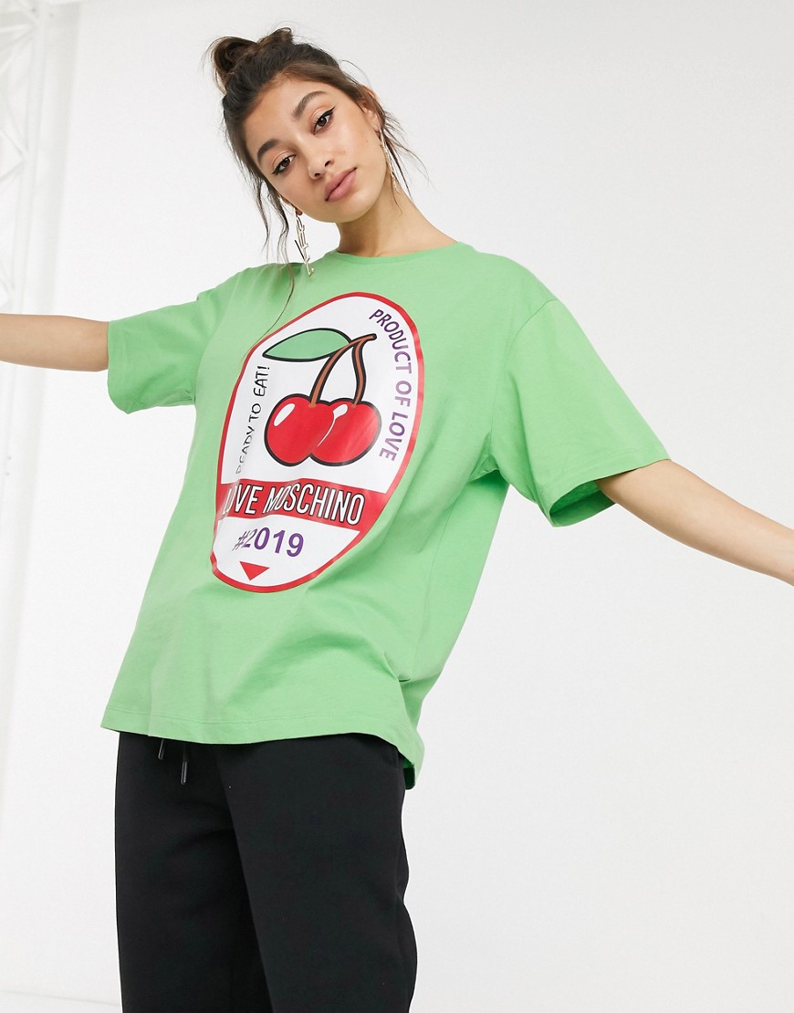Love Moschino cherry print logo t-shirt-Green
