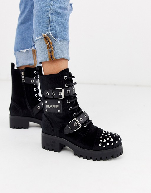 Love Moschino chunky embellished lace up boots