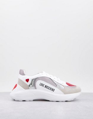 Love Moschino chunky runner trainers in pearl/silver