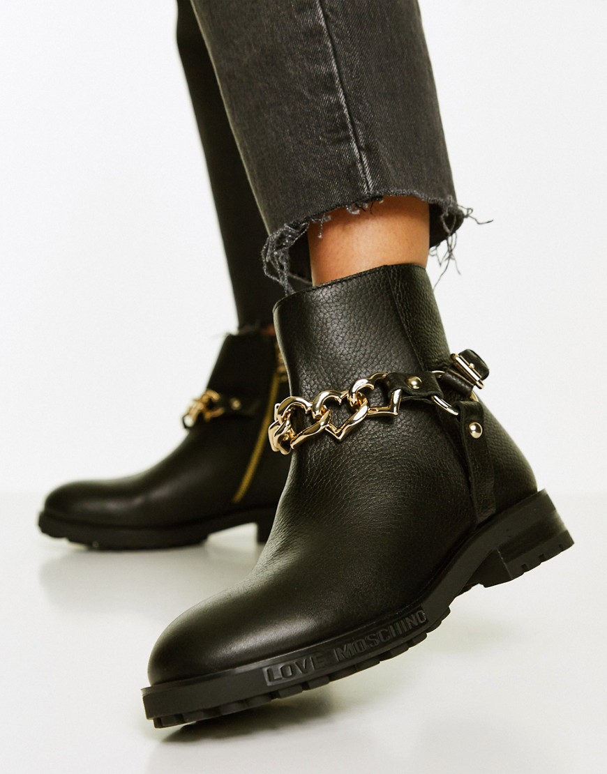 Love Moschino chunky sole hardware moto boots in black