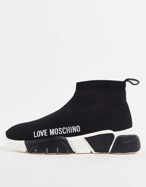 Love Moschino chunky sole sock boot sneakers in black | ASOS