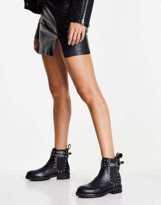 Love Moschino chunky sole studded chelsea boots in black glitter