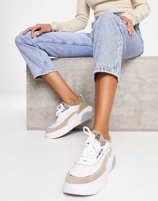 Love Moschino chunky trainers in beige and white | ASOS