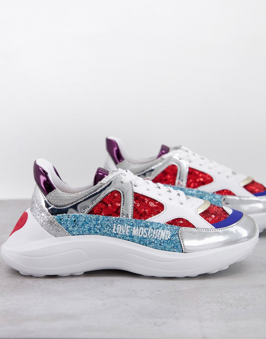 Love Moschino chunky trainers in red and white and blue-Multi