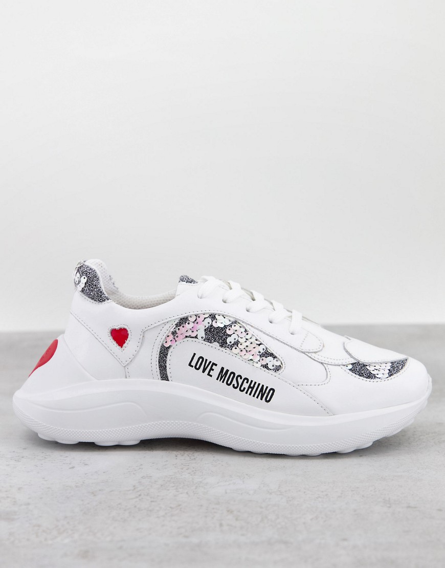 Love Moschino chunky trainers in silver and white
