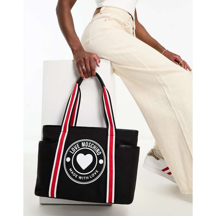 Love Moschino circle logo canvas tote bag in black ASOS