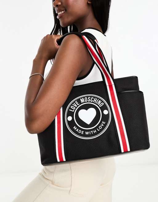 Love Moschino circle logo canvas tote bag in black, 3 of 4