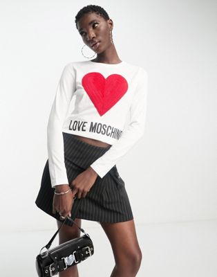 Love Moschino classic heart logo long sleeve top in white