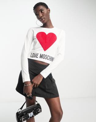 Love Moschino classic heart logo long sleeve top in white | ASOS