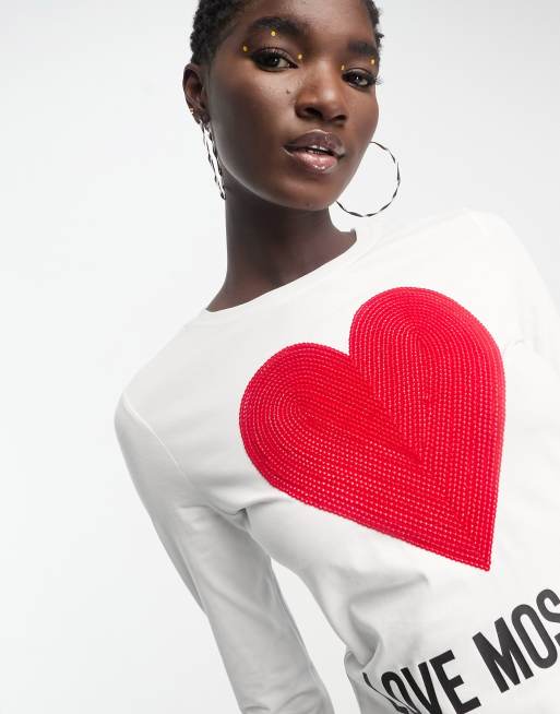 Love Moschino classic heart logo long sleeve top in white | ASOS