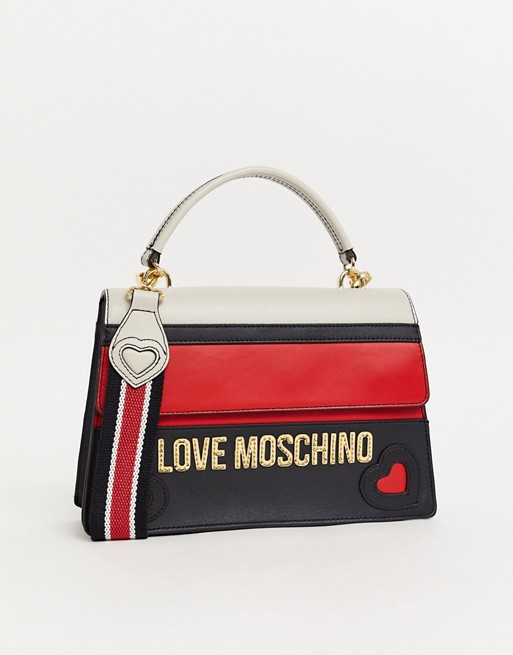Love Moschino colour block logo detail shoulder bag in red mix
