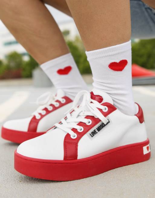 Love Moschino contrast trainers in red and white