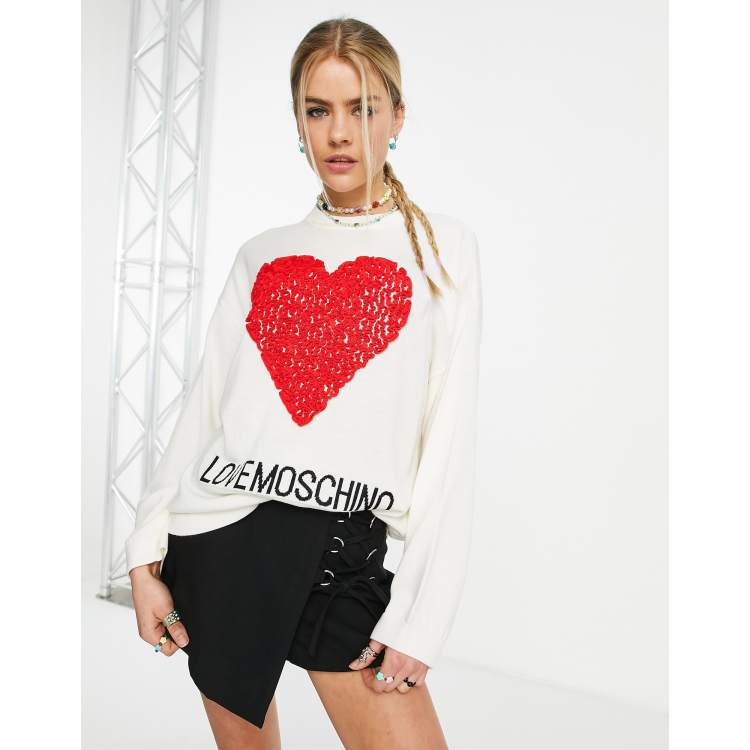 Love Moschino core heart logo sweater in white with red heart