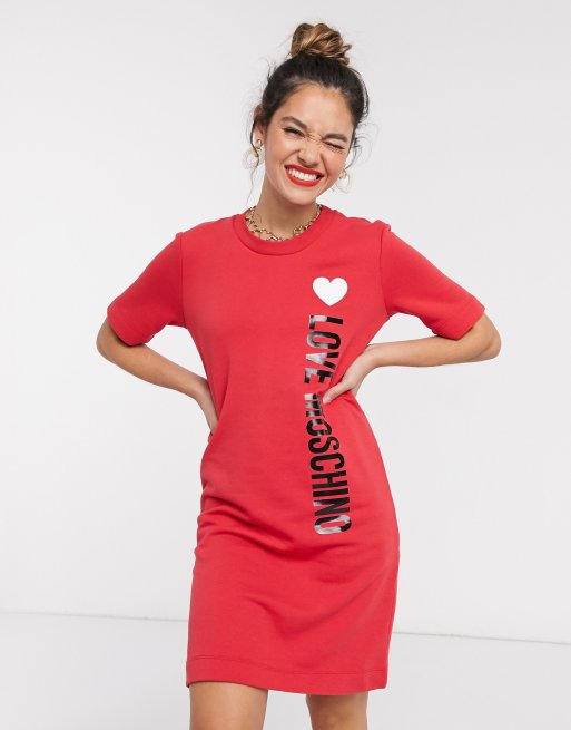 Love Moschino core side logo t shirt dress in red