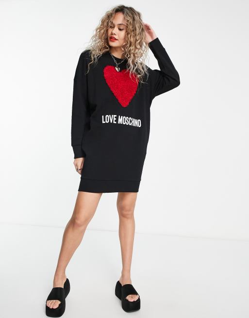Love Moschino - Core - Sort sweatshirtkjole med rødt hjertelogo