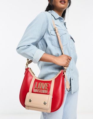 Love Moschino crescent shoulder bag in red and beige - ASOS Price Checker