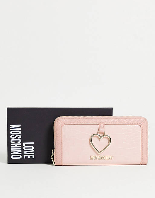 Love Moschino croc leather wallet in pale pink