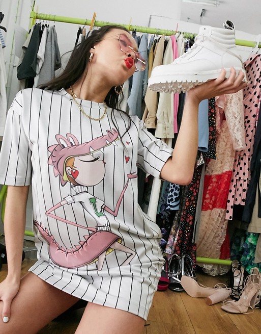 Love Moschino croc mascot print stripe t-shirt dress