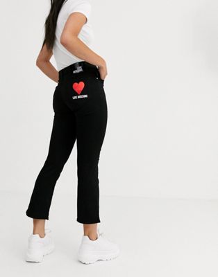 Love Moschino - Cropped bootcut jeans met hartjeslogo-Zwart