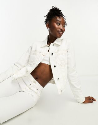 Love Moschino cropped denim jacket co-ord with heart stitch detail in white  - ASOS Price Checker