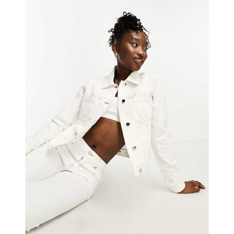 Love Moschino cropped denim jacket co-ord with heart stitch detail