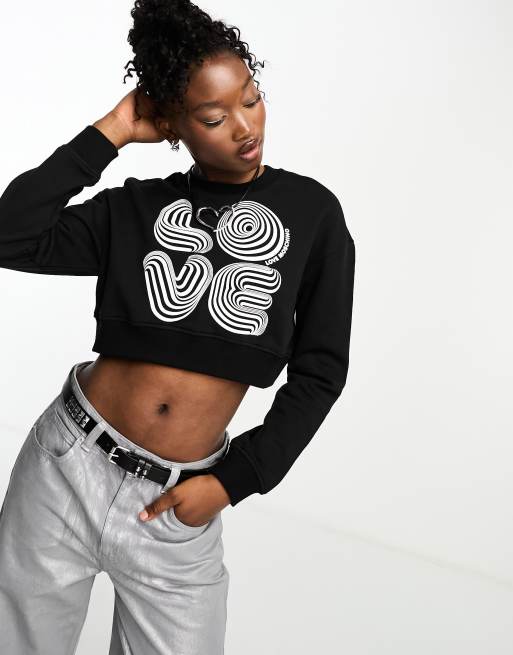 Love Moschino - Cropped sweatshirt med grafisk print i sort