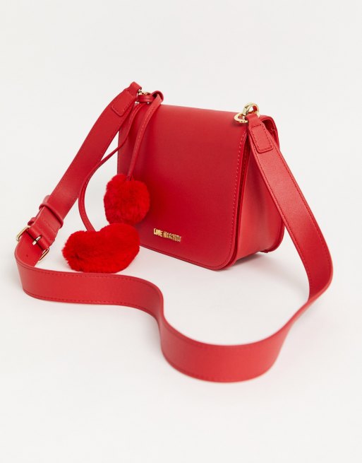 Love Moschino cross body bag with faux fur heart detail in red