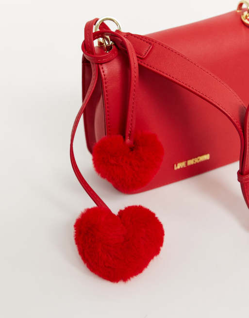 Love Moschino cross body bag with faux fur heart detail in red