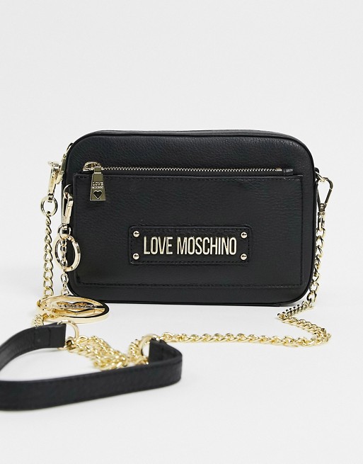 Love Moschino cross body bag with keychain in black