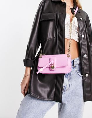 Love Moschino cross body bag with puff heart charm in pink
