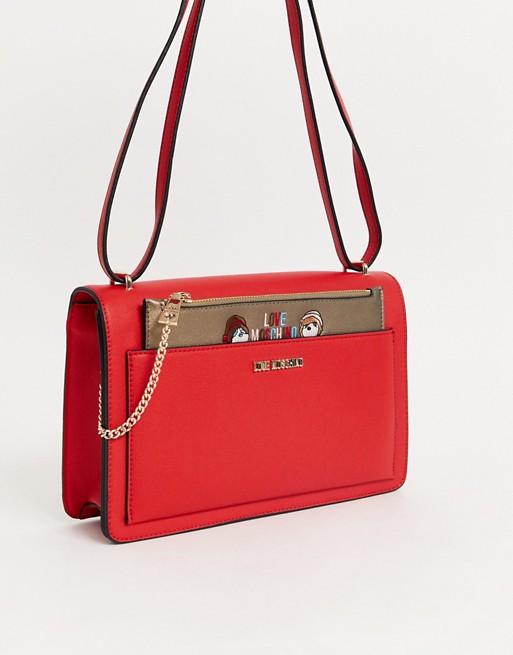 Love Moschino cross body bag with removable pouch in red
