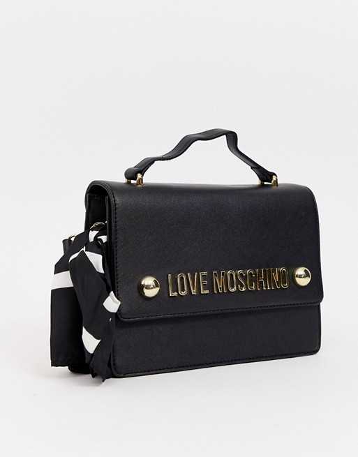 Love Moschino cross body bag with scarf detail in black
