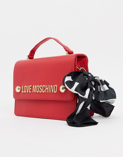Love Moschino cross body bag with scarf detail in red