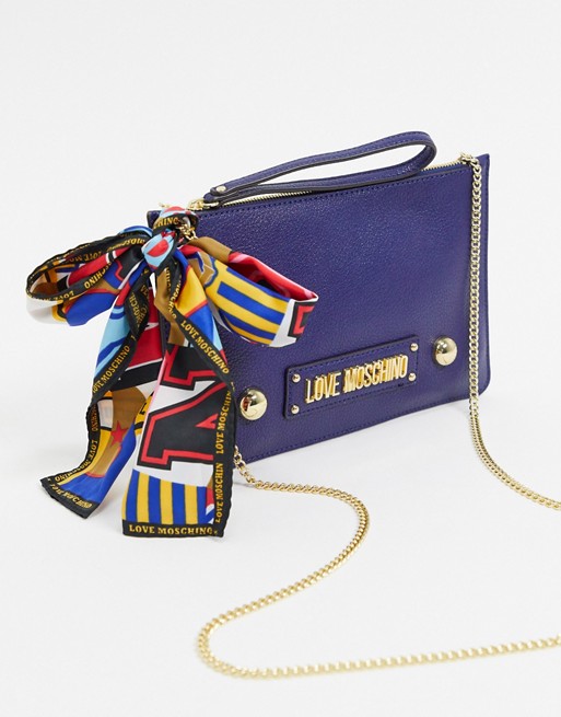 Love Moschino cross body bag with scarf tie in navy