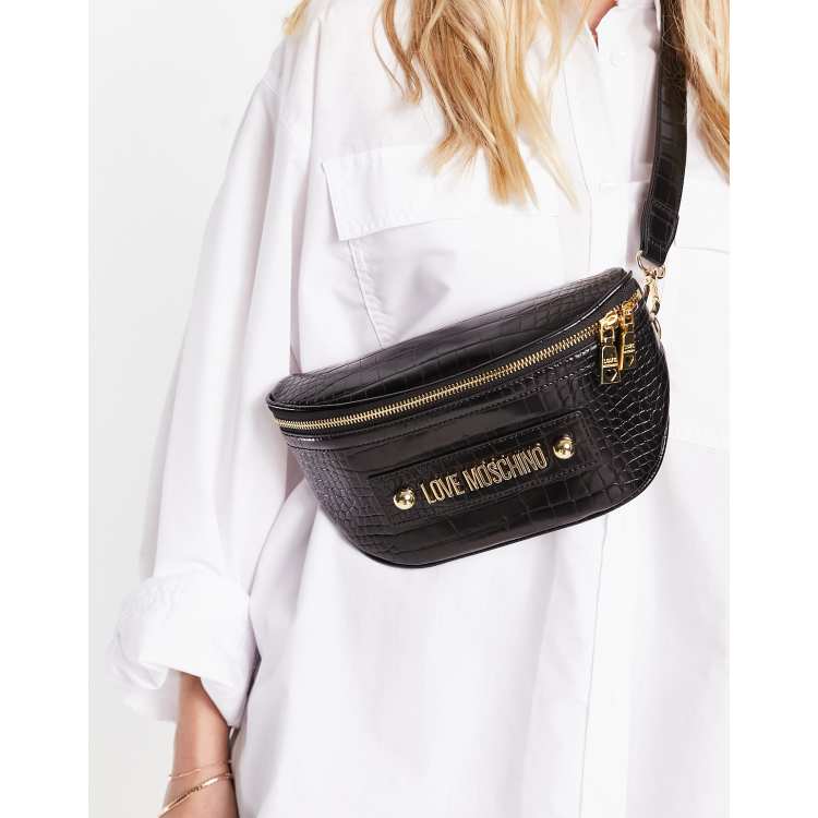 Love Moschino cross body bum bag in black croc