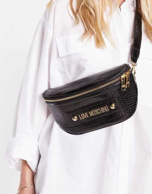 Love Moschino cross body bum bag in black croc