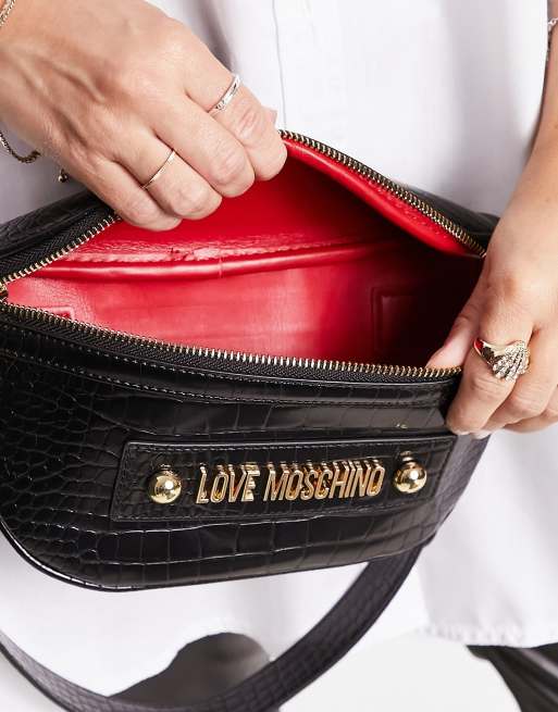 Love Moschino cross body fanny pack in black croc