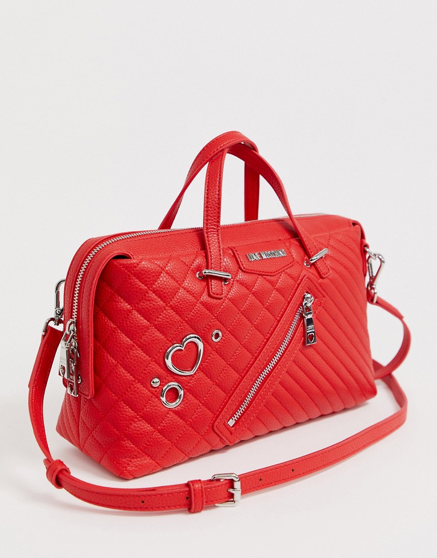 Love Moschino cross heart stud tote bag-Red