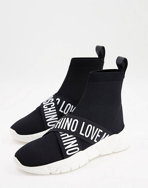 Love Moschino cross over sock trainer in black