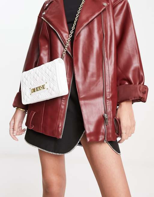 Love Moschino - Crossbody tas met kettingband en doorgestikt ruitpatroon in wit