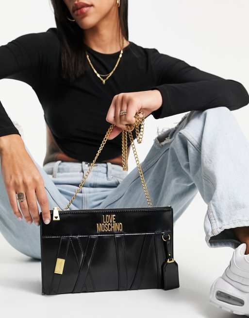 Love Moschino - Crossbody tas met kettingbandje in zwart