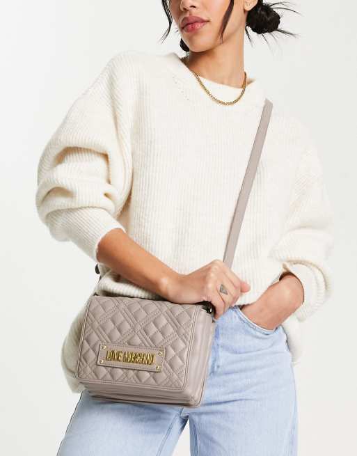 Love Moschino - Crossbody tas met logo en diamantvormige stiksels in grijs