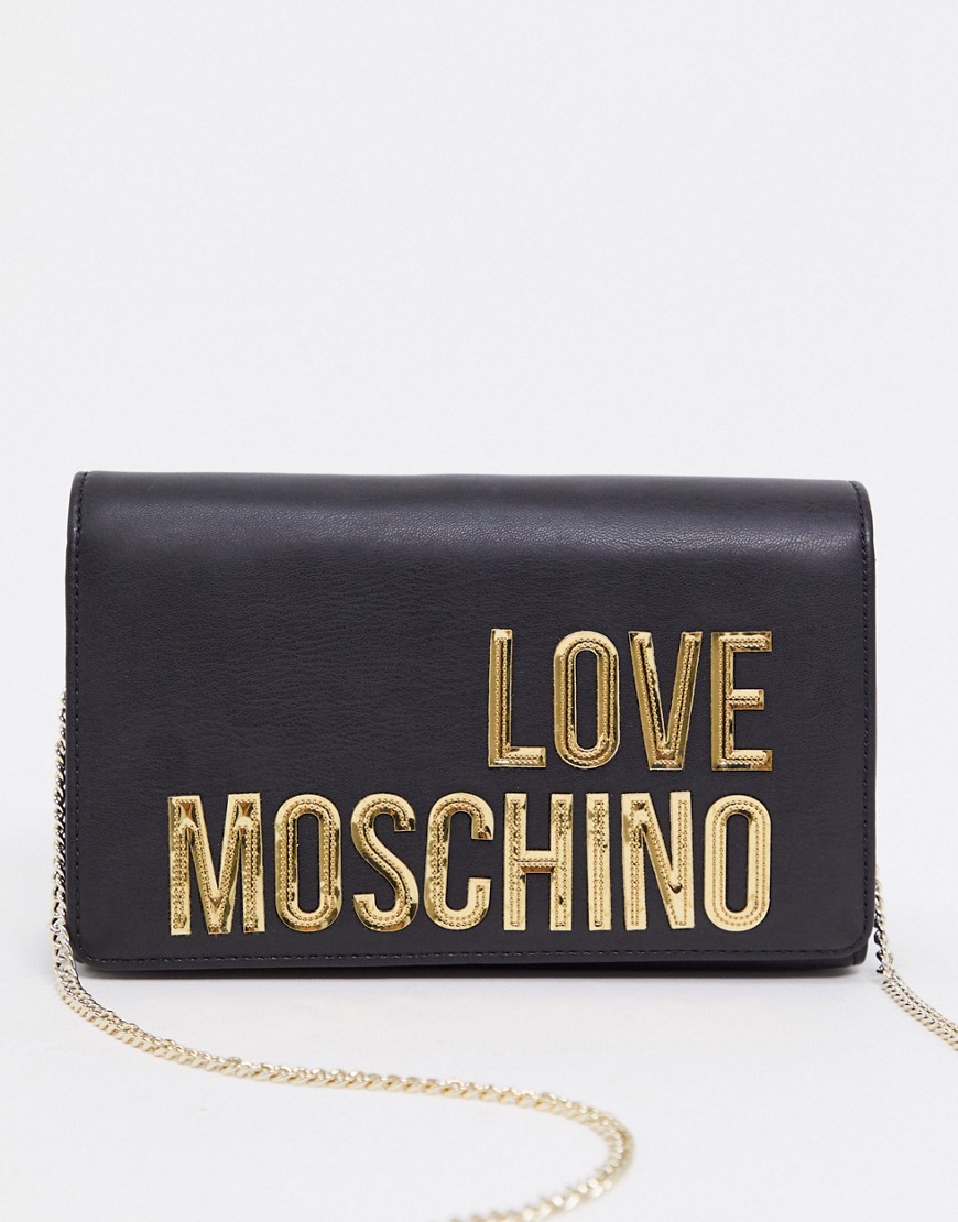 Love Moschino - Crossbodytas met logo in goud en zwart