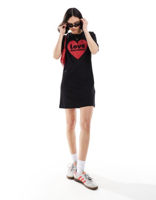 Love Moschino – Czarna sukienka T-shirtowa z logo z sercem