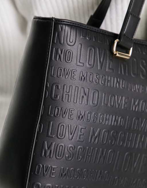 Love Moschino – Czarna torba typu tote z tłoczonym logo, 4 z 4